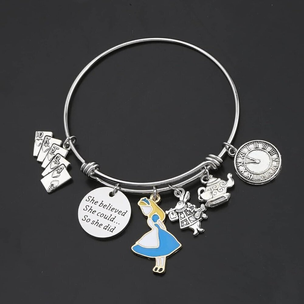 Inspirational Stainless Steel Alice She Believed She Could Bracelet Gift for Wom - Picture 4 of 6